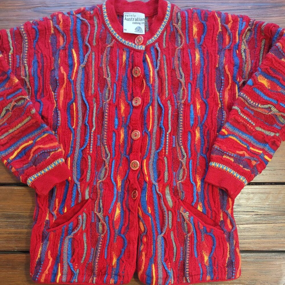 Vintage Purely Australian Clothing Co Cardigan Sweater 3D Geo Multicolor Size XS - Picture 2 of 9